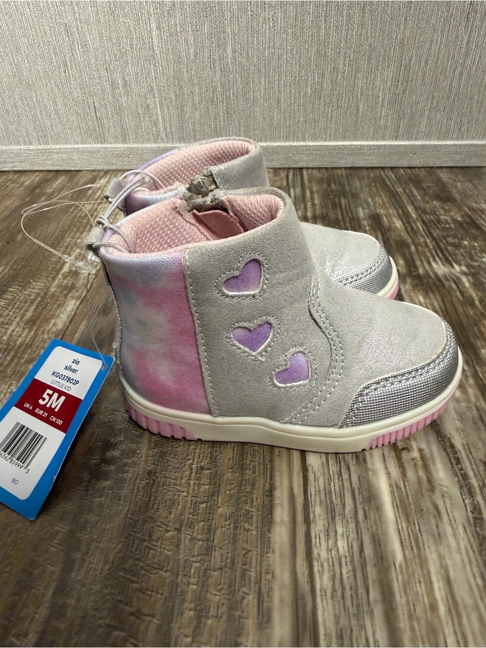 Stride Rite Girls' Silver Ankle Boots with Pastel Purple & Pink Accents Size 5 - Picture 8 of 16